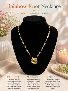 Multicolor Rainbow Knot Pendant Necklace - Colorful Chain Accent